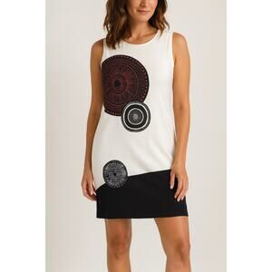 Desigual Sally Shift Dress‎ Womens Medium White Circle Print Mini Sleeveless